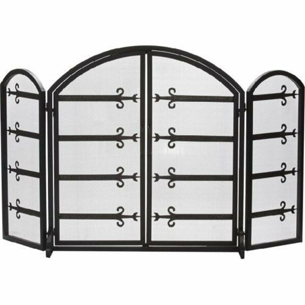 Dagan 3 Fold Arched Wrought Iron Screen with Doors, Black & Antique Gold S148